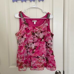EUC | Dressbarn women’s floral sheer ruffle blouse metal strap flowy tank large